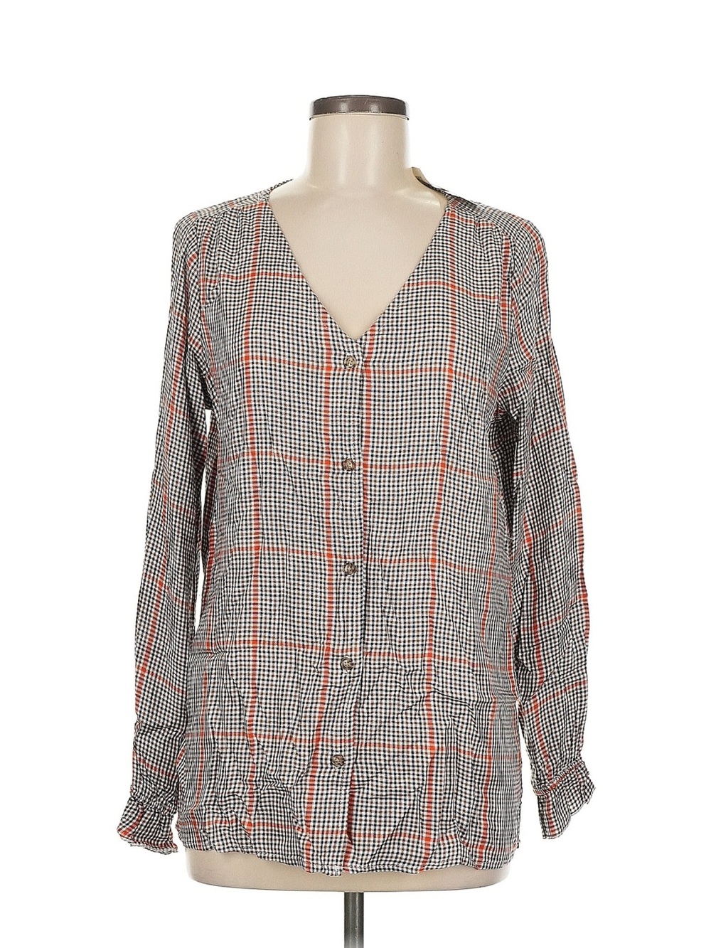 Women's Button-Down Plaid Blouse in brown and Orange — Lightweight Everyday Top